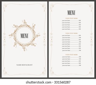 menu for the restaurant in retro style