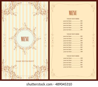 menu para o restaurante em estilo retrô