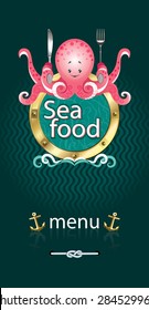 menu for restaurant sea food with pink octopus