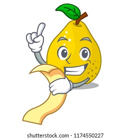 With menu ripe yellow quince fruit on mascot