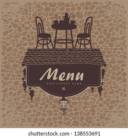 menu with a roof grapes and restaurant furniture