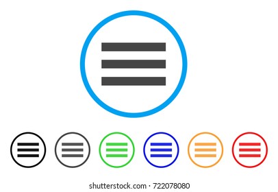 Menu rounded icon. Style is a flat menu grey symbol inside light blue circle with black, gray, green, blue, red, orange color versions. Vector designed for web and software interfaces.