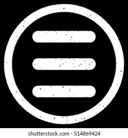 Menu rubber seal stamp watermark. Icon symbol inside circle frame with grunge design and corrosion texture. Scratched vector white ink sticker on a black background.