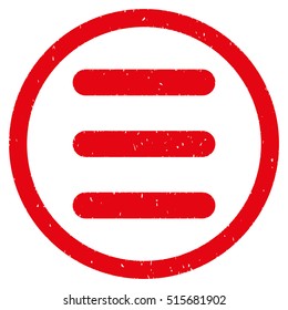 Menu rubber seal stamp watermark. Icon symbol inside circle frame with grunge design and corrosion texture. Scratched vector red ink sticker on a white background.