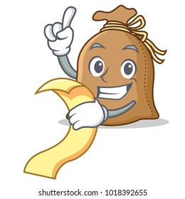 With menu sack mascot cartoon style