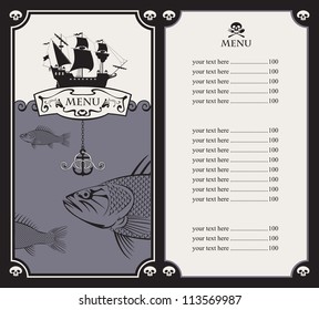 menu with sailboat and a fish in the ocean