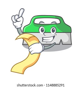 With menu scrub brush mascot cartoon