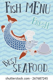 Menü für Meeresfrüchte. Ein Plakat für ein Restaurant mit Fischmenü.