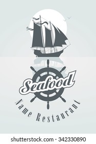 menu for the seafood restaurant with sailboat