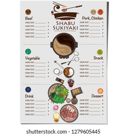 menu shabu sukiyaki restaurant template design graphic objects 