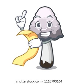 With menu shaggy mane mushroom mascot cartoon