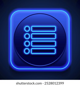 Menu simple icon vector. Flat design. Blue neon style on button. With shadow.ai