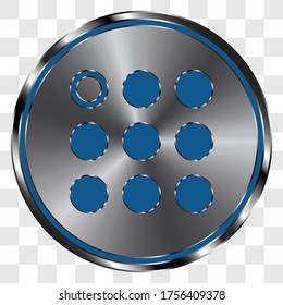 Menu simple icon, vector on metal round button. Transparent grid