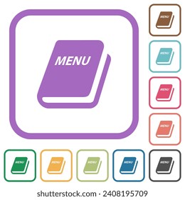 Menu simple icons in color rounded square frames on white background