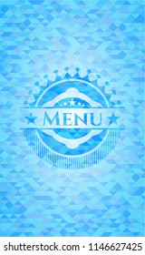 Menu sky blue emblem with mosaic ecological style background