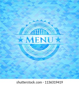 Menu sky blue emblem with triangle mosaic background