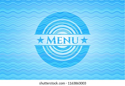 Menu sky blue water wave badge background.