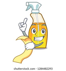 With menu spray bottle on the mascot table