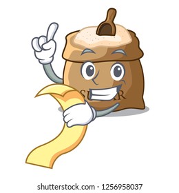 With menu sugar that burlap sack on mascot