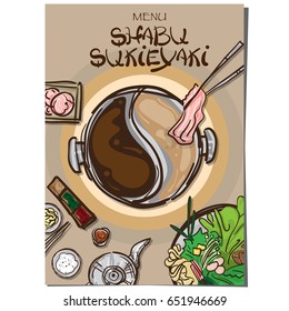 menu sukiyaki shabu Japanese food restaurant template design hand drawing graphic.