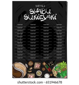 menu sukiyaki shabu Japanese food restaurant template design hand drawing graphic.
