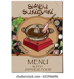 menu sukiyaki shabu Japanese food restaurant template design hand drawing graphic.