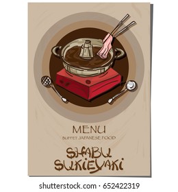 menu sukiyaki shabu Japanese food restaurant template design hand drawing graphic.