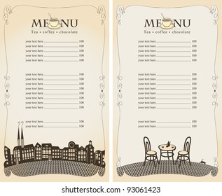 menu for summer cafe with city and the bridge