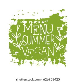Menu summer vegan green label, vector illustration