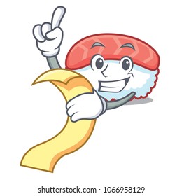 With menu sushi salmon mascot cartoon