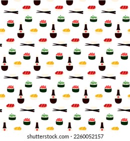 Menu Sushi Seamless Pattern. Vector Illustration of Japanese Asian Kitchen Cafe.