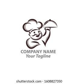 Menu symbol with chef and hand. Black vector illustration