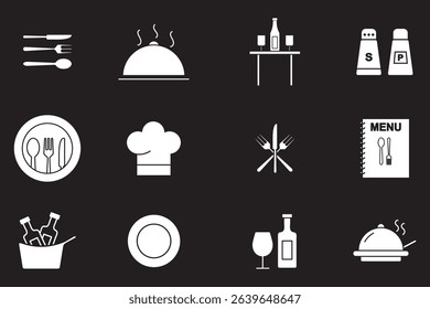 Menu symbol. Restaurant icon. Food, plate, fork, knife, spoon, cutlery icon set. Simple Cutlery Symbol Set . Modern Cutlery and Kitchenware Icons . 
