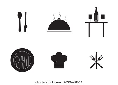 Menu symbol. Restaurant icon. Food, plate, fork, knife, spoon, cutlery icon set. Simple Cutlery Symbol Set . Modern Cutlery and Kitchenware Icons . 