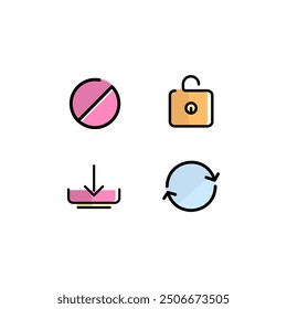 menu system flat icons, such as add, block, and lock