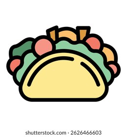 Menu taco icon. Outline menu taco vector icon color flat isolated