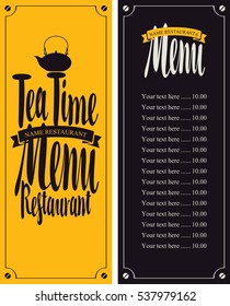 Menu tea with kettle and Price on a yellow background