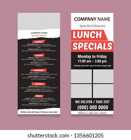 menu template for bar or restaurant fast food. vertical positioning, two sides