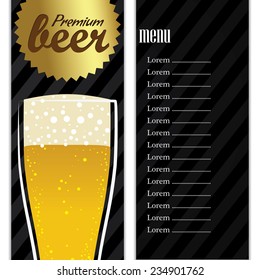 Menu template for bar/restaurant/pub/lounge with a Refreshing Beer in Pilsner glass premium beer- Stylish and minimalist vector background
