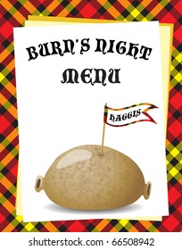 A menu template for a 'Burn's Night' dinner. Traditional haggis on Tartan background. EPS10 vector format.