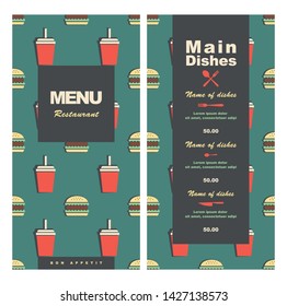menu template for cafe, bistro, fast food. Vector color illustration of retro style.