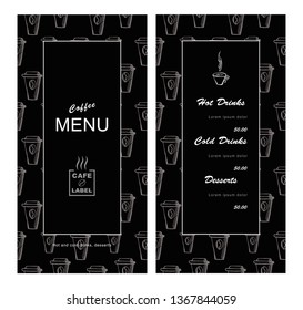 Menu template for cafe, coffee house, bar, bistro. hand-drawn vector illustration on black background