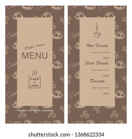 Menu template for cafe, coffee house, bar. hand-drawn brown vector illustration