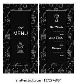 Menu template for cafe, coffee house, bar, bistro. hand-drawn vector illustration on black background