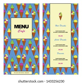 Menu template for cafe, restaurant, fast food, bistro, coffee house. Colorful vector illustration