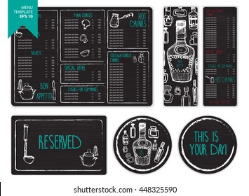 menu template for cafe or restaurant. Food flyer.chalkboard with hand drawn elements