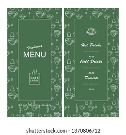 Menu template for cafe, teahouse, bar, bistro. hand-drawn vector illustration of green color