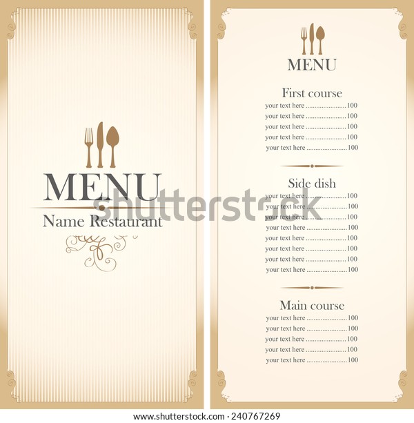 Menu Template Cutlery Fork Spoon Knife Stock Vector (Royalty Free ...