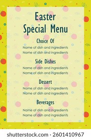 Menu template with decorative floral frame. Easter menu template. Floral elegant restaurant template