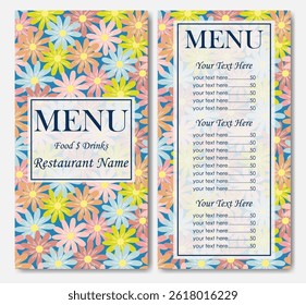 Menusjabloon met decoratief bloemframe. Menusjabloon voor Pasen. Floral elegante restaurant template